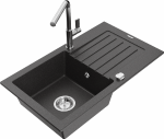 Granitinė virtuvinė plautuvė Mexen Pablo su mai&scaron;ytuvu ir sifonu, Juodas granite+Chrome