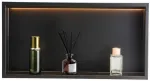 Nerūdijančio plieno du&scaron;o ni&scaron;a su LED, juoda, 33x63.5 cm, vonios lentyna, &scaron;ampūnų laikiklis, įleidžiama lentynėlė, vandeniui atspari