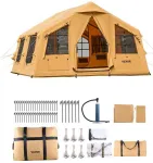 Pripučiama Kempingo Palapinė 8-12 Žmonių, Glamping Palapinė su Pompa, Lengvas Surinkimas, Geltona Poliesterio Medvilnės Palapinė, &Scaron;eimos Palapinė, Kelioninė Palapinė