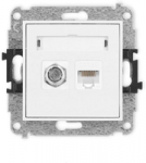 Karlik Elektrotechnik IGFK-1 ICON Vienos antenos lizdo mechanizmas F tipo (SAT) + kompiuterio lizdo dangtelis. 1xRJ45, kat. 5e, 8 kontaktų baltas IGFK-1