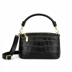 Small Leather Baguette Bag Solier FL60 Linette &ndash; Juodas