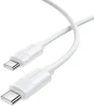 Borofone BX123 Leya duomenų perdavimo ir įkrovimo kabelis | USB-C į USB-C | PD | 60W | 1 m | balta