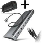 AXAGON 11-in-1 &scaron;akotuvas su USB-C kabeliu ir maitinimo adapteriu