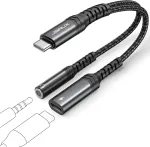 JSAUX USB-C garso ir įkrovimo adapteris su 3,5 mm lizdu, PD 60 W, JSDENZCM0029BL