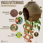 Namture rankų darbo kokoso pauk&scaron;čių namelis - perdirbtas kokoso kevalas, kopėčių stiliaus lesyklėlė, atspari oro sąlygoms dėžutė mažiems pauk&scaron;čiams, sodo ir gyvūnų mylėtojams