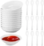 12 padažinių rinkinys, balti apvalūs padažų indeliai, 7,6 cm skersmens indeliai, padažinių rinkinys su &scaron;auk&scaron;tu, sojos padažo indeliai, su&scaron;i indeliai, maži indeliai, mini prieskonių indeliai, maži indeliai padažams