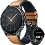 I&scaron;manusis laikrodis sportui, atsparus vandeniui: vyri&scaron;kas i&scaron;manusis laikrodis su 1.43 colių Amoled jutikliniu ekranu, apvalus, kraujo spaudimo, &scaron;irdies ritmo, sportinis žingsniamatis, telefono funkcija, odinis dirželis, skirtas Android ir Ios