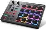 Donner Midi Pad valdiklio klaviatūra Usb Type-c, profesionali būgnų pad ma&scaron;ina ritmų kūrimui su 16 pad'ų, Midi i&scaron;vestis, 2 priskiriami slankikliai ir mygtukai (starrypad Mini, juoda)