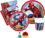 Marvel Žmogus-voras kova su nusikalstamumu vakarėlio rinkinys 24 asmenims (112 vienetų: 24 popierinės lėk&scaron;tės, skersmuo 23 cm, 24 popierinės lėk&scaron;tės, skersmuo 20 cm, 24 puodeliai 200 ml, 40 servetėlių 33 x 33 cm)