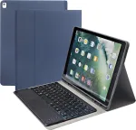 Klaviatūros dėklas, skirtas ipad pro 12.9 2015/2017 (1-osios/2-osios kartos), anglų ir vokiečių kalbos i&scaron;dėstymas, 7 spalvų ap&scaron;viesta klaviatūra ir jutiklinė dalis, pu odos dėklas su ra&scaron;iklio laikikliu (mėlynas)