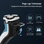 Sweetlf elektrinis skustuvas vyrams, įkraunamas, skirtas &scaron;lapiam ir sausam skutimui, barzdos kirptuvas su didelio tikslumo 3d rotacinėmis galvutėmis, 100% atsparus vandeniui ir 120 minučių baterijos veikimo laikas Sws7105 - tamsiai mėlynas