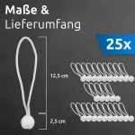 Ecence 25x guminės kilpos, tampomosios virvės, palapinių gumos, įtempikliai, brezentinės gumos, brezento įtempiklis su plastikiniu kamuoliuku, baltos, 81010107