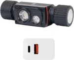 PNI Adventure F80 dvigubas LED galvos žibintuvėlis, 1000 lm, 6W, 2200 mAh, IP68, pakuotėje yra PNI CHG300 maitinimo &scaron;altinis