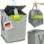 Krockazone. Indėlių butelių laikymo dėžė su 110 l Xxl krep&scaron;iu ir dangčiu su anga buteliui - talpa tu&scaron;tiems ir senam stiklui - butelių surinkimo organizatorius, indėlių konteineris virtuvei - pilka