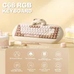 Yunzii C68 belaidė mechaninė klaviatūra, 65% žaidimų klaviatūra Hot Swap, trigubas režimas Bt5.0/2.4g/laidinis, Rgb ap&scaron;vietimas Nkro, miela katės silikoninė klaviatūra, skirta Win/mac (cocoa Switch, Brown Cat)