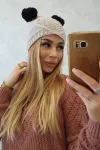 Moteri&scaron;ka žieminė kepurė su dviem bumbulais ir fliso pamu&scaron;alu, smėlio spalvos