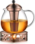 Glastal 1500 ml bronzinis arbatinukas su &scaron;ildytuvu, stiklinis ir nerūdijančio plieno arbatinukas, arbatinuko komplektas
