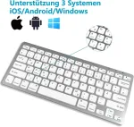 Belaidė klaviatūra, skirta ipad, qwertz vokiečių kalbos bluetooth klaviatūra, skirta ipad 10.9/10.2/9.7, android, ios, windows, winxp, win7, win8, belaidė kelių įrenginių klaviatūra su 2 aaa baterijomis (sidabro balta)