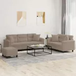 Sofa Sofos komplektas su pagalvėmis, 3 dalių, taupe, audinys