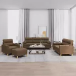 Sofa Sofos komplektas su pagalvėmis, 4 dalių, rudas, audinys