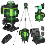 Lazerinis nivelyras 360&deg; 3D 8/12/16 linijų, žalia, su priedais