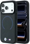 Dėklas BMW M Kevlar Mėlyna Print Ring Metal Logo MagSafe do iPhone 18 Pro Max / 17 Pro Max juoda