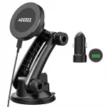 Accezz automobilinis telefono laikiklis – MagSafe – Belaidis įkroviklis – Universalus – Prietaisų skydeliui ir priekiniam stiklui – Juodas