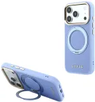 Dėklas Guess Ring Stand 360 Grained Classic Logo MagSafe do iPhone 18 Pro / 17 Pro &Scaron;viesiai mėlynas