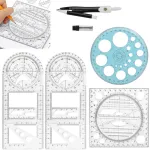 Ottymo geometrijos rinkinys su skriestuvu, plastikine liniuote, apskritimo trafaretas, daugiafunkcinis kvadratinis apskritas geometrinis liniuotės skriestuvo rinkinys, skaidrus liniuočių rinkinys studentams