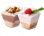 Daugkartinio naudojimo plastikiniai desertiniai puodeliai mini desertams Trapez