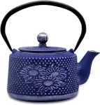 Virdulys Ketaus arbatinukas, 850 ml Azijos arbatinukas arbatai su nerūdijančio plieno sieteliu, japoni&scaron;kas arbatinukas su violetiniu ir sidabriniu gėlių ra&scaron;tu, vintažinis arbatinukas biriai arbatai, namams ir biurui, 30 oz