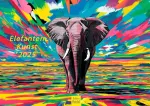 Edition Seidel Premium kalendorius Elephant Art 2025, formatas Din A3, sieninis kalendorius, gyvūnų kalendorius, dramblys, modernus pop meno tapybos stilius