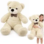 Lean Toys Pliu&scaron;inis me&scaron;kiukas su languotu kaspinu, kreminės baltos spalvos, 120 x 45 x 35 cm