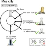 Musiclily Pro imperiniai colio dydžio plastikinės senovinės stiprintuvo rankenėlės su vientisu velenu Cts Poti, kreminės spalvos (6 vnt.)