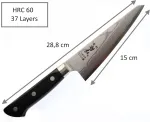 Japoni&scaron;kas &scaron;efo peilis, nerūdijantis plienas Vg-10 Damasko peilis, 37 sluoksniai, 60 Hrc dvigubo pjovimo virtuvinis peilis su prabangia Micarta rankena, juodas peilis, pagamintas Japonijoje, Tetsuhiro (kaulinis 15 cm)