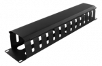 Metalinis kabelių tvarkymo kanalas, pralaidus, 2U, DELTACO juodas / 19-26