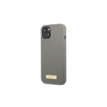 Apple iPhone 13 Pro Guess Dėklas silikoninis Logo Plate MagSafe (GUHMP13LSPLG) pilkos spalvos