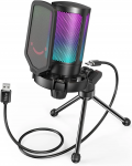 Fifine AmpliGame A6V RGB mikrofonas žaidimams | podcast'ai | upeliai | trikojis | juodas