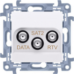 Kontakt-Simon Simon 10 RTV-DATA-SAT terminalo antenos lizdas. 1xWE 52400 MHz 3xOUT /F/ (RTV: 88900 MHz) (DUOMENYS: 5900 MHz) (SAT: 9502400 MHz) balta CADSATF.01/11
