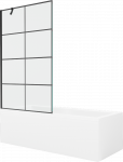 Vonia Mexen Cubik su apdaila ir stiklo sienele, 150x70 cm + 100 cm, Baltas+Juodas grid