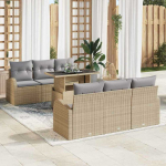 Lauko baldų komplektas Sodo Sofų Rinkinys su pagalve 7 pcs Smėlio Poli ratanas