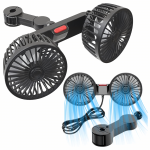 Realprices Automobilinis ventiliatorius Dvigubas besisukantis ventiliatorius automobiliams Galingas 360&deg; USB