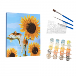 Winder Home Tapyba pagal skaičius &ndash; paveikslas, dažai, teptukai, rinkinys &bdquo;Saulėgrąža su kate&ldquo;, 40&times;50 cm