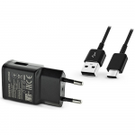 EP-TA200EBE + EP-DG970BBE "Samsung" 15 W kelioninis įkroviklis + USB-C duomenų perdavimo kabelis, juodas (OEM)