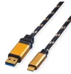 USB kabelis Roline Gold USB 3.2 Gen 1, A-C, M/M, 2 m