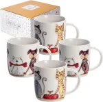 Spotted Dog Gift Company - puodeliai su &scaron;unimis ir katėmis - dovana &scaron;unų ir kačių mylėtojams - 4 vnt. rinkinys