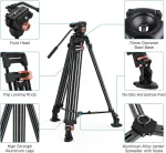 Desview Video Trikojis 193 cm, aliuminio lydinio kameros trikojis su vieno žingsnio užraktu, 75 mm dubuo, 360&deg; skysčio galvutė ir greito atleidimo plok&scaron;telė Dslr, vaizdo kameroms, kameroms, 10 kg apkrova