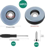 Omsscun, 34 tefloninių slystukų rinkinys prisukamiems baldams, grindų apsaugos, 25 mm skersmens (apvalūs) baldų slystukai su 34 nerūdijančio plieno varžtais ir atsuktuvu efektyviai jūsų baldų apsaugai