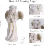 Kssiaz angelo sodo statulos, sodo dekoracija su saulės &scaron;viesa ir &scaron;ilta &scaron;viesa, besimeldžiančio angelo sodo figūros skulptūra vejai, kiemui, terasai, palangei, vandeniui atspari sodo dekoracija laukui, balta