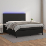 Lova su spyruoklėmis/čiužiniu/LED, juoda 180x200cm dirbtinė oda